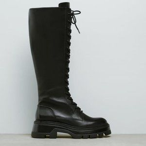 Zara Knee High Lug Sole Lace-up Boots